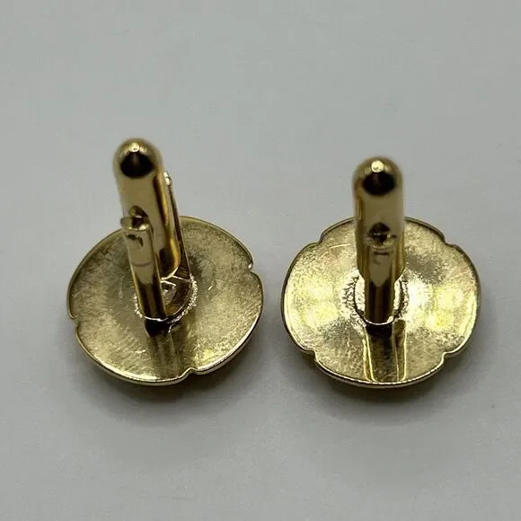 Tiger Eye Cuff Links Brown Gold Tone Round Unsigned - Picture 6 of 9